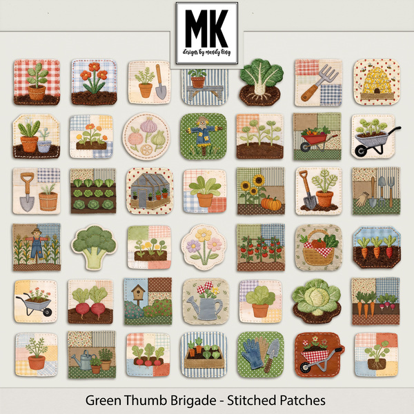 Green Thumb Brigade - Stitched Patches Digital Art - Digital Scrapbooking Kits