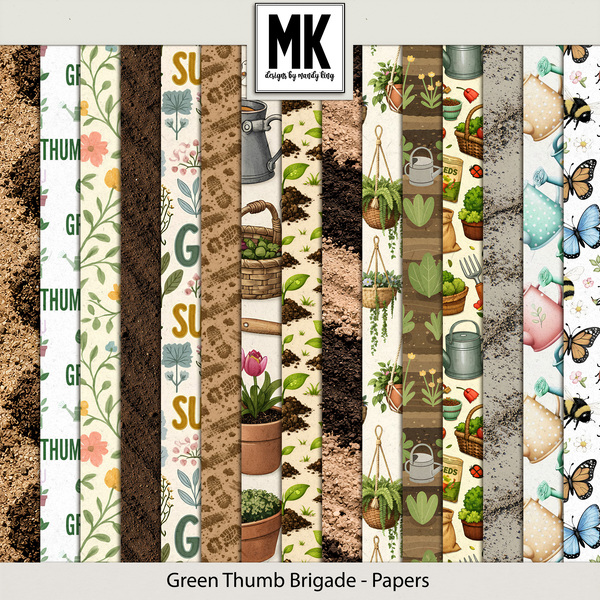 Green Thumb Brigade - Papers Digital Art - Digital Scrapbooking Kits