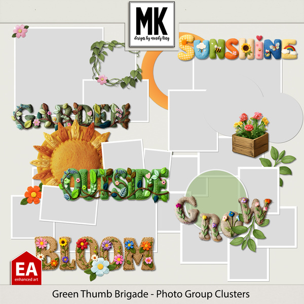 Green Thumb Brigade - Photo Group Clusters Digital Art - Digital Scrapbooking Kits