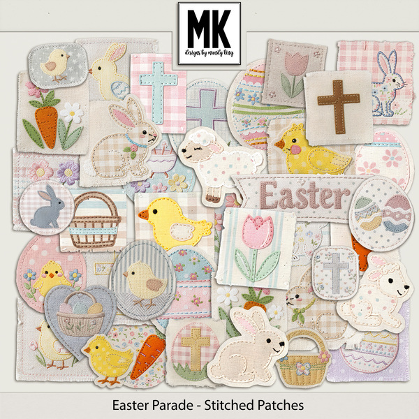 Easter Parade - Stitched Patches Digital Art - Digital Scrapbooking Kits