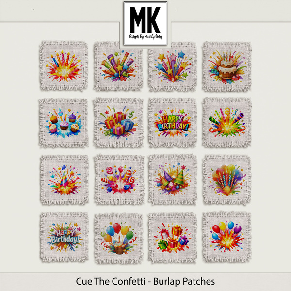 Cue The Confetti - Burlap Patches Digital Art - Digital Scrapbooking Kits