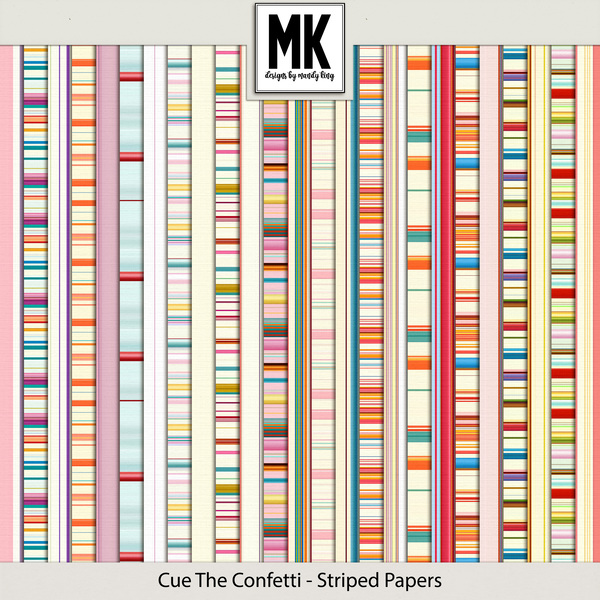 Cue The Confetti - Striped Papers Digital Art - Digital Scrapbooking Kits