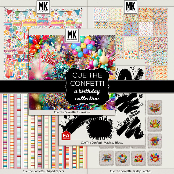 Cue The Confetti - A Birthday Collection Digital Art - Digital Scrapbooking Kits