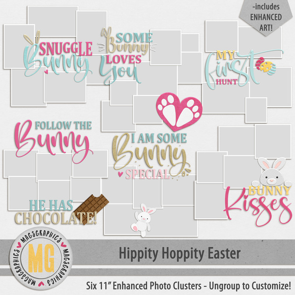 Hippity Hoppity Easter Enhanced Photo Clusters Digital Art - Digital Scrapbooking Kits