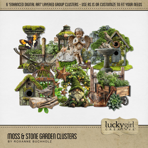 Moss & Stone Garden Clusters Digital Art - Digital Scrapbooking Kits