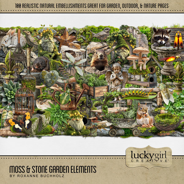 Moss & Stone Garden Elements Digital Art - Digital Scrapbooking Kits