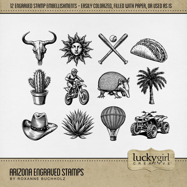 Arizona Engraved Stamps Digital Art - Digital Scrapbooking Kits