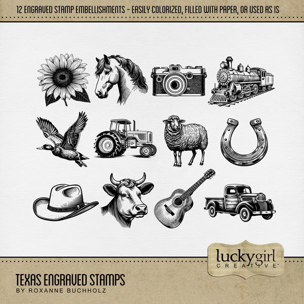 Texas Engraved Stamps Digital Art - Digital Scrapbooking Kits