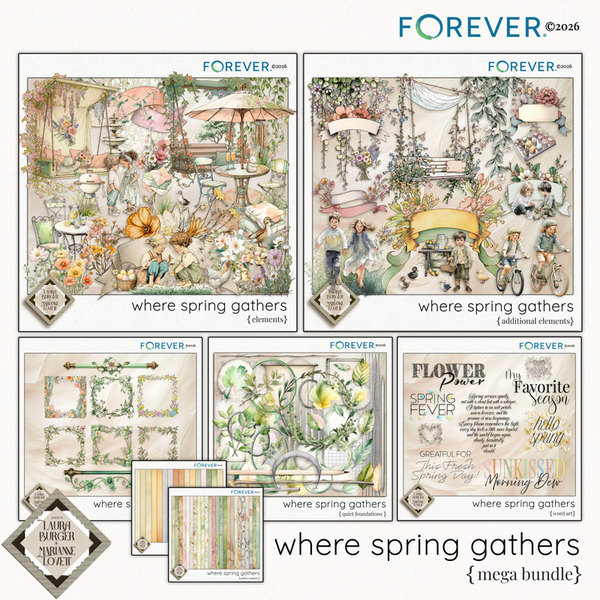 Where Spring Gathers Bundle Digital Art - Digital Scrapbooking Kits