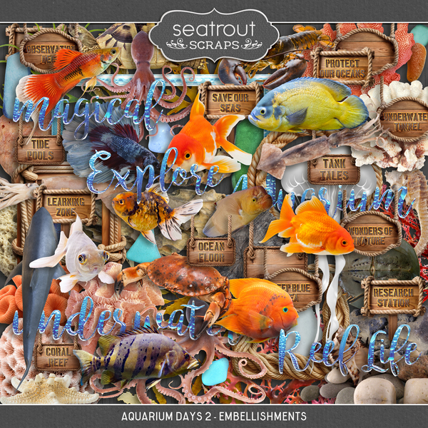 Aquarium Days 2 - Embellishments Digital Art - Digital Scrapbooking Kits