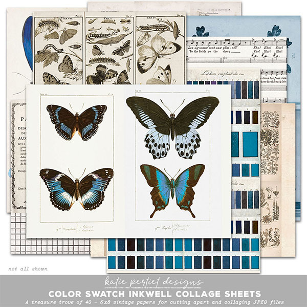 Color Swatch Inkwell Collage Sheets Digital Art - Digital Scrapbooking Kits