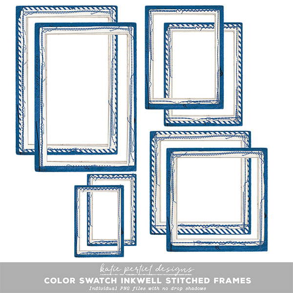 Color Swatch Inkwell Stitched Frames Digital Art - Digital Scrapbooking Kits