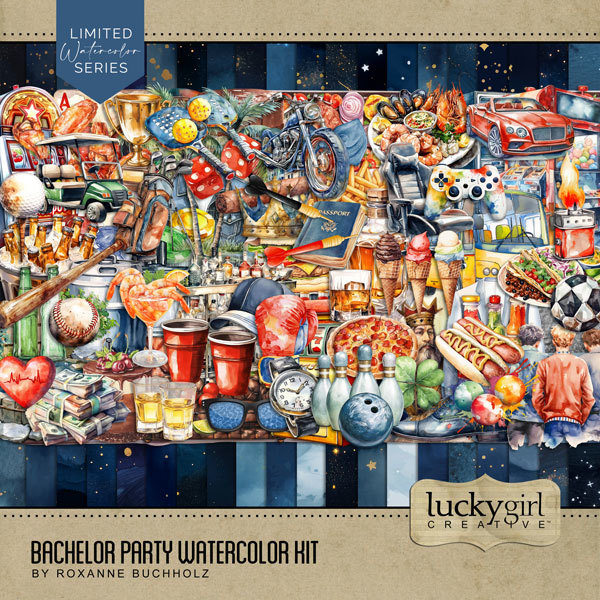 Bachelor Party Watercolor Kit Digital Art - Digital Scrapbooking Kits
