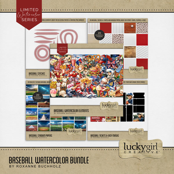 Baseball Watercolor Bundle Digital Art - Digital Scrapbooking Kits