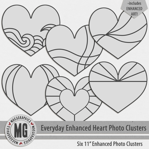 Everyday Enhanced Heart Photo Clusters Digital Art - Digital Scrapbooking Kits