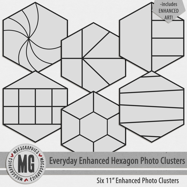 Everyday Enhanced Hexagon Photo Clusters Digital Art - Digital Scrapbooking Kits