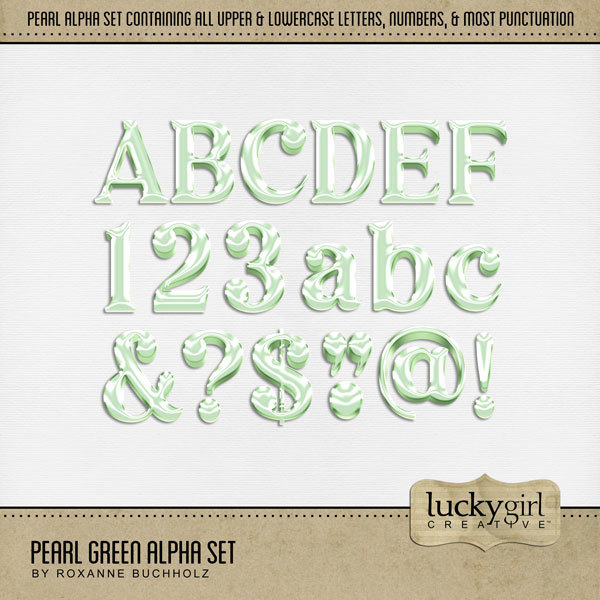 Pearl Green Alpha Set Digital Art - Digital Scrapbooking Kits