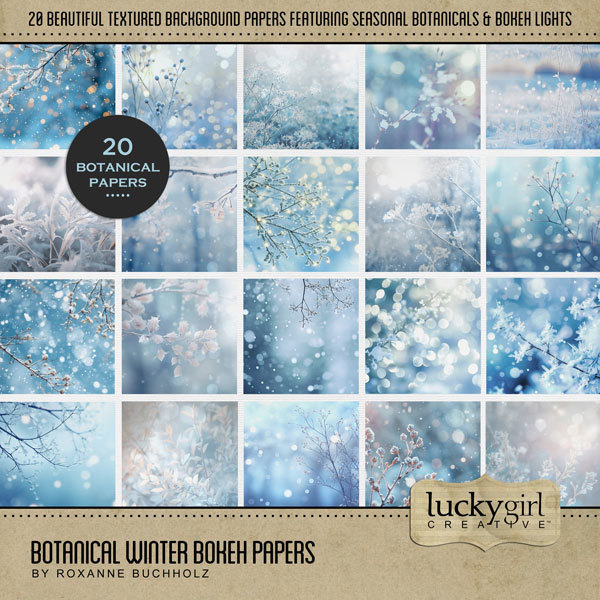 Botanical Winter Bokeh Papers Digital Art - Digital Scrapbooking Kits