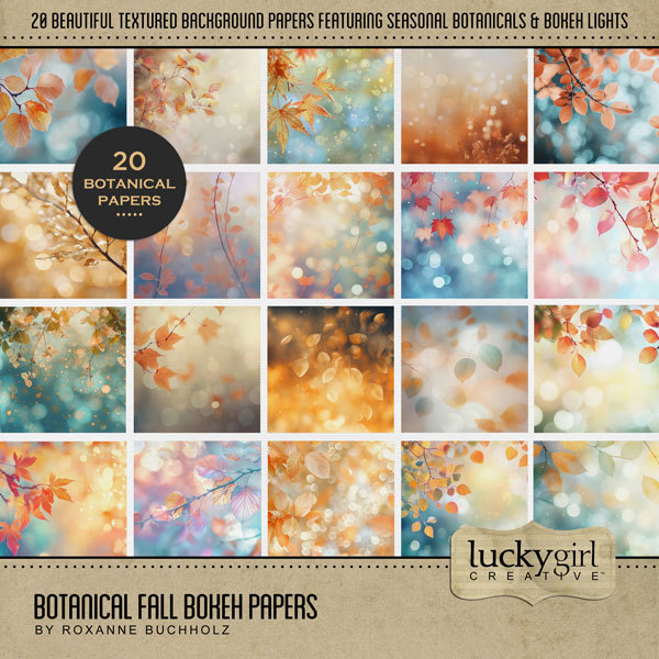 Botanical Fall Bokeh Papers Digital Art - Digital Scrapbooking Kits