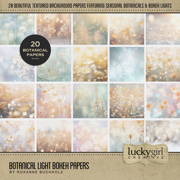 Botanical Light Bokeh Papers Digital Art - Digital Scrapbooking Kits