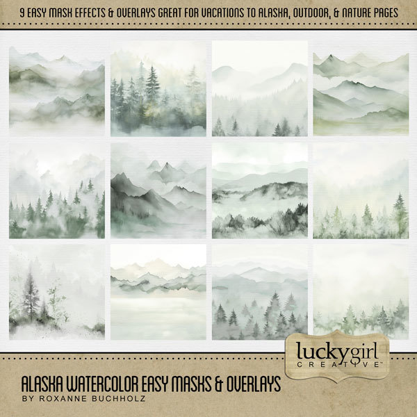 Alaska Watercolor Easy Masks & Overlays Digital Art - Digital Scrapbooking Kits