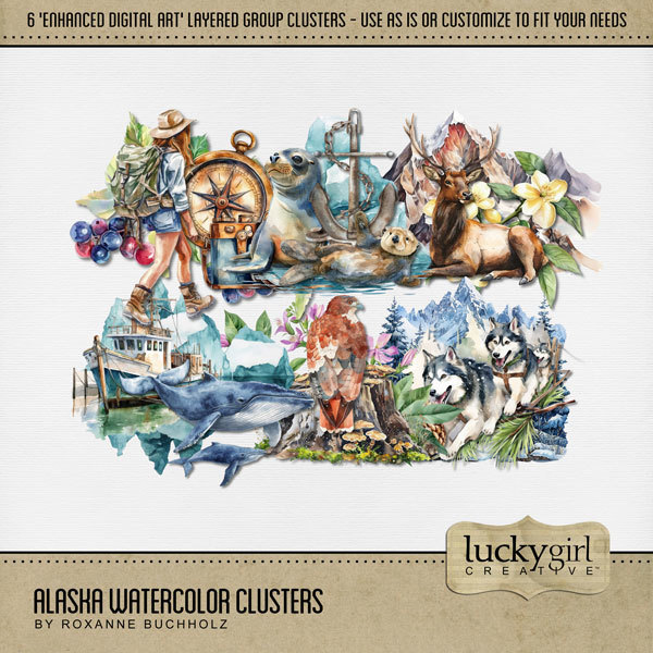 Alaska Watercolor Clusters Digital Art - Digital Scrapbooking Kits