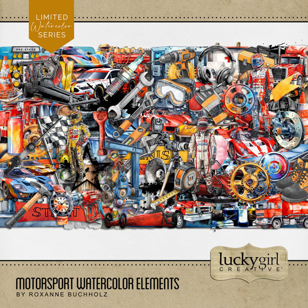 Motorsport Watercolor Elements Digital Art - Digital Scrapbooking Kits