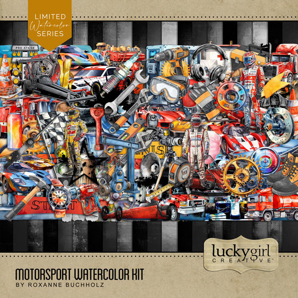 Motorsport Watercolor Kit Digital Art - Digital Scrapbooking Kits