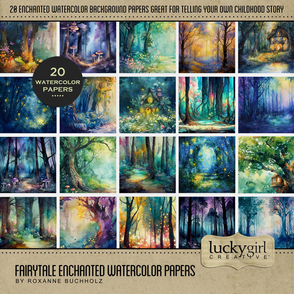 Fairytale Enchanted Watercolor Papers Digital Art - Digital Scrapbooking Kits