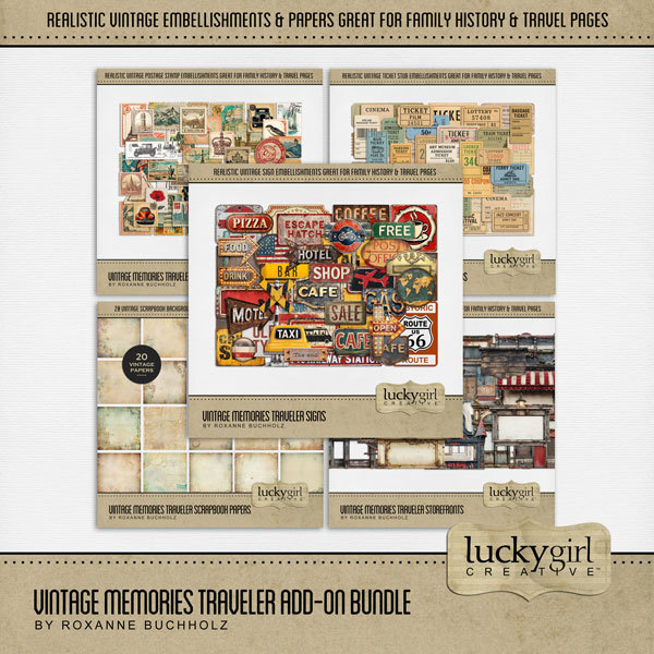 Vintage Memories Traveler Add-On Bundle Digital Art - Digital Scrapbooking Kits