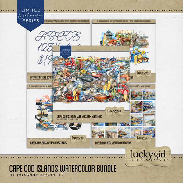Cape Cod Islands Watercolor Bundle Digital Art - Digital Scrapbooking Kits