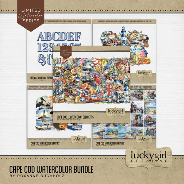 Cape Cod Watercolor Bundle Digital Art - Digital Scrapbooking Kits