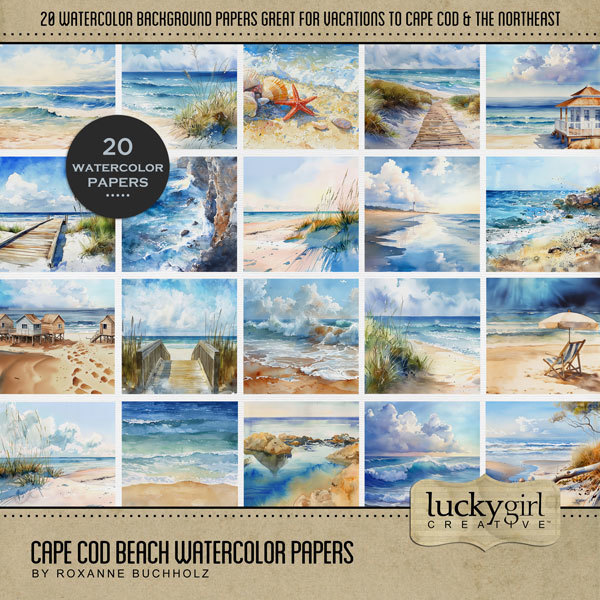 Cape Cod Beach Watercolor Papers Digital Art - Digital Scrapbooking Kits