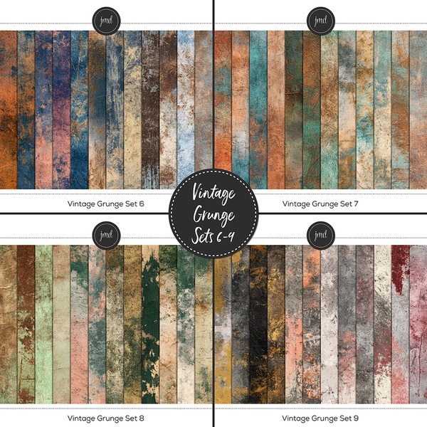 Vintage Grunge Sets 6-9 Digital Art - Digital Scrapbooking Kits