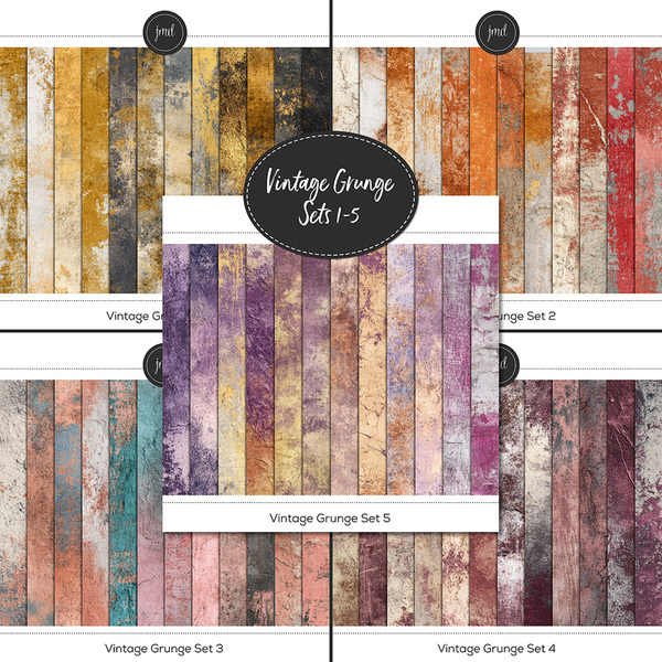 Vintage Grunge Sets 1-5 Digital Art - Digital Scrapbooking Kits