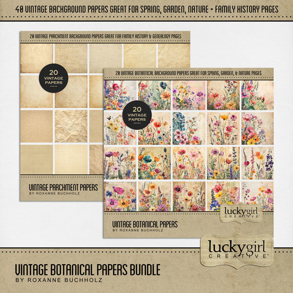 Vintage Botanical Papers Bundle Digital Art - Digital Scrapbooking Kits