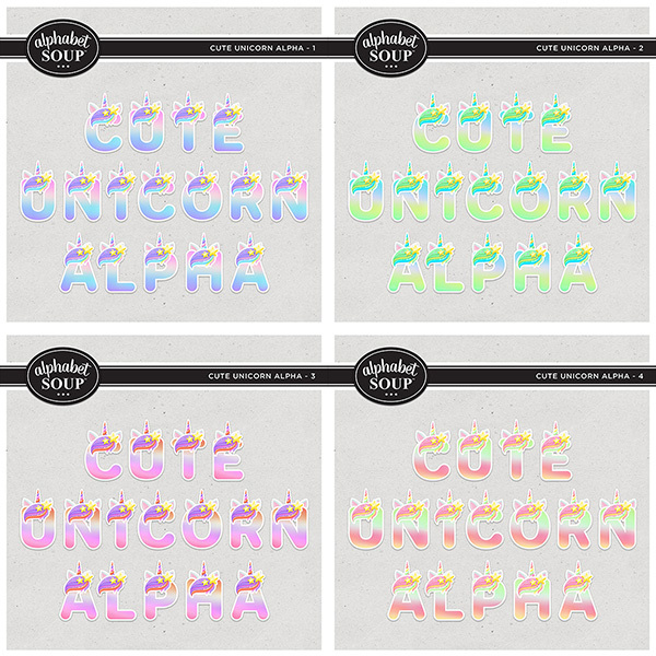 Cute Unicorn Alpha Bundle Digital Art - Digital Scrapbooking Kits