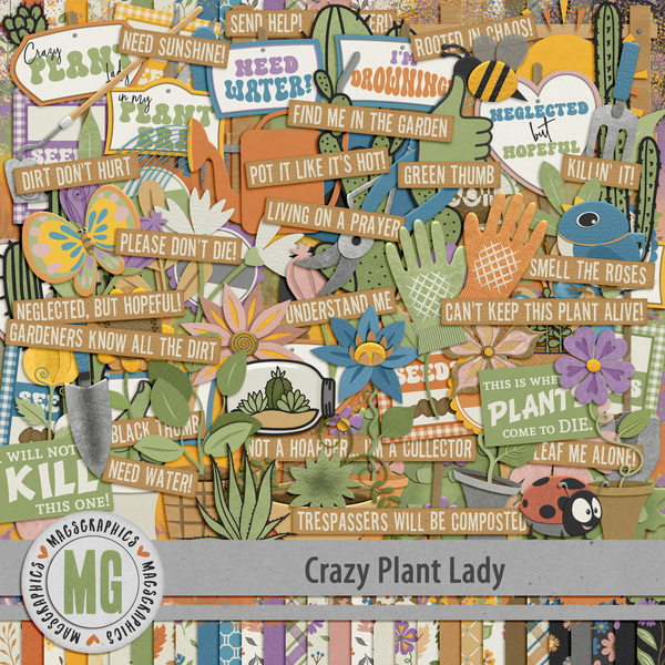 Crazy Plant Lady Kit Digital Art - Digital Scrapbooking Kits
