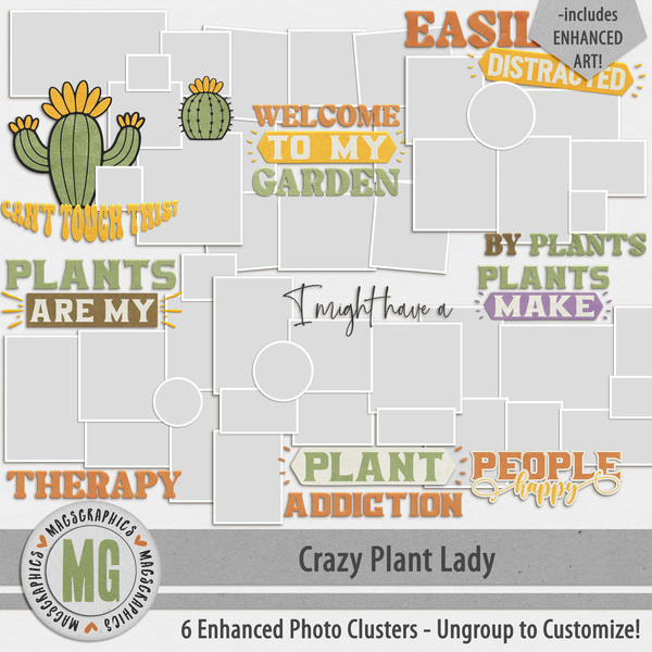 Crazy Plant Lady Enhanced Photo Clusters Digital Art - Digital Scrapbooking Kits