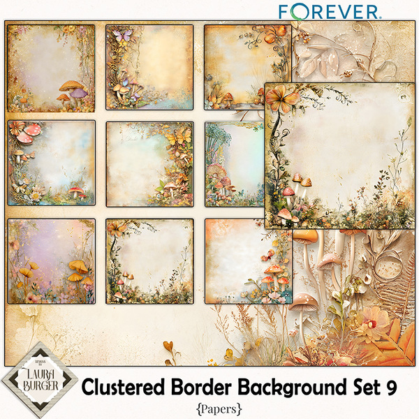 Clustered Border Backgrounds Set 9 Digital Art - Digital Scrapbooking Kits