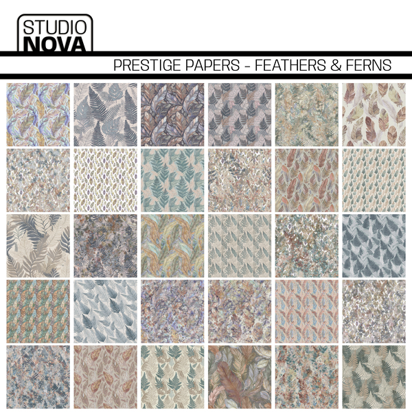 Prestige Papers - Feathers & Ferns Digital Art - Digital Scrapbooking Kits