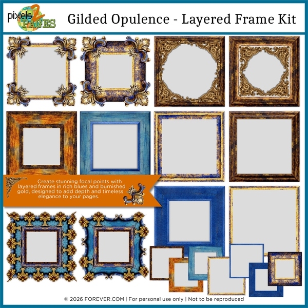 Gilded Opulence - Layered Frame Kit Digital Art - Digital Scrapbooking Kits