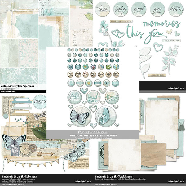 Vintage Artistry Sky Scrapbooking Bundle Digital Art - Digital Scrapbooking Kits