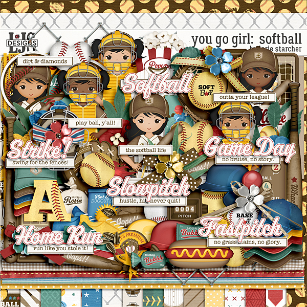 You Go Girl - Softball Digital Art - Digital Scrapbooking Kits