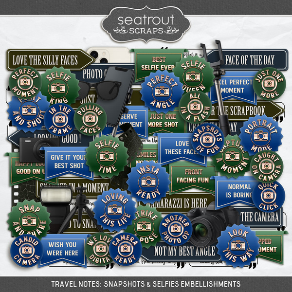 Travel Notes - Snapshots & Selfies Digital Art - Digital Scrapbooking Kits