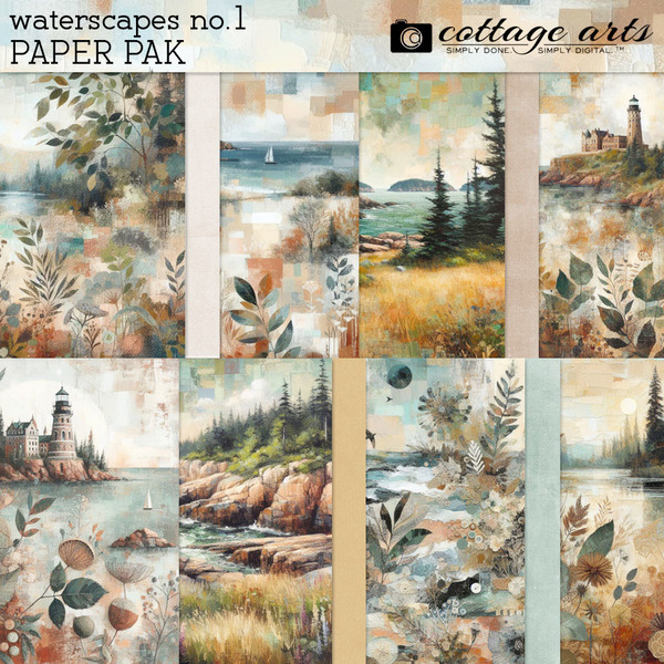 WaterScapes 1 Paper Pak Digital Art - Digital Scrapbooking Kits
