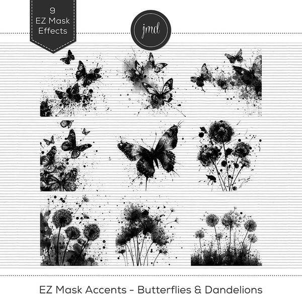 EZ Mask Accents - Butterflies & Dandelions Digital Art - Digital Scrapbooking Kits