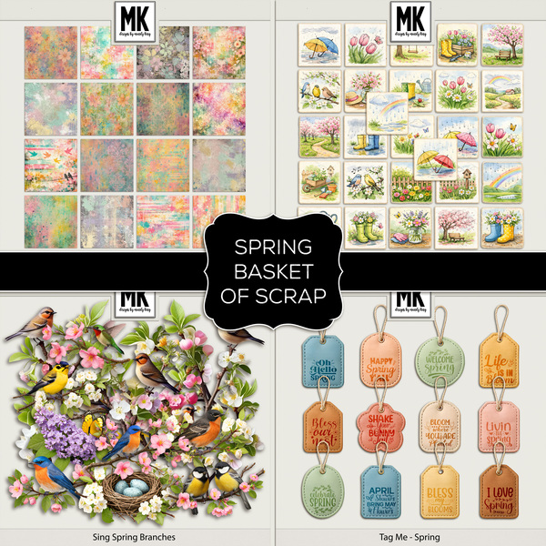 Spring Basket of Scrap Digital Art - Digital Scrapbooking Kits