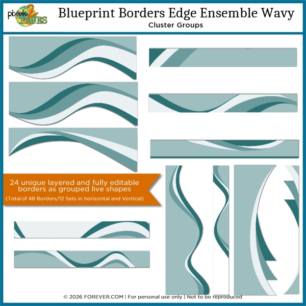 Blueprint Borders - Edge Ensemble Wavy Digital Art - Digital Scrapbooking Kits
