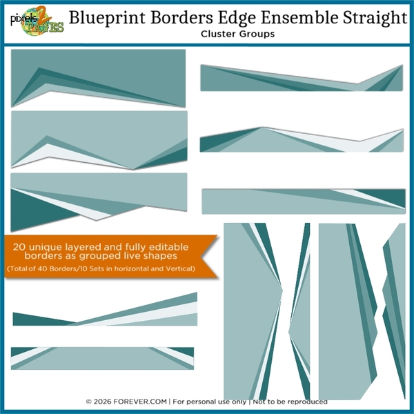 Blueprint Borders - Edge Ensemble Straight Digital Art - Digital Scrapbooking Kits